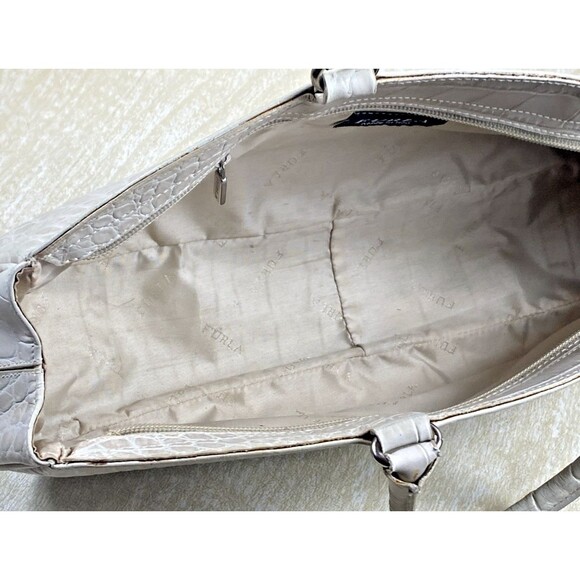 Furla Crocodile Leather Embossed White Hobo Crossbody Strap/Shoulder Bag Italy - Picture 8 of 15